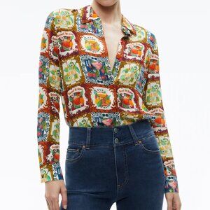 Alice + Olivia Willa Summer Day Shirt Blouse Fruit Drinks Cocktails Tea M